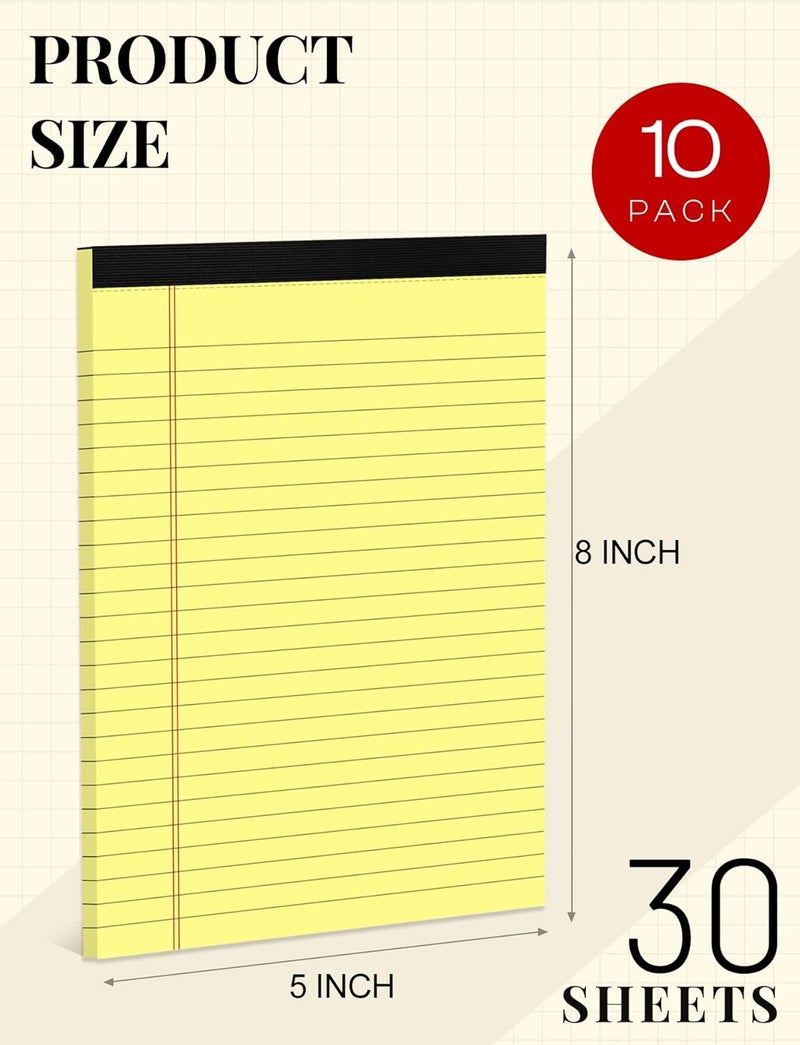 Aidunmis Small Legal Pads 5x8 Yellow 10 Pack Small Note Pads 5x8 College Ruled Yellow Notepads 80 GSM Lined Pads of Paper Notebook for Work Yellow Small Tablets Paper 5x8 Narrow Ruled Legal Pad 30 Sheets/Pad - Image 2
